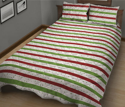 Merry Christmas Striped Pattern Print Quilt Bed Set