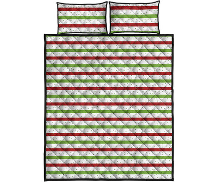 Merry Christmas Striped Pattern Print Quilt Bed Set