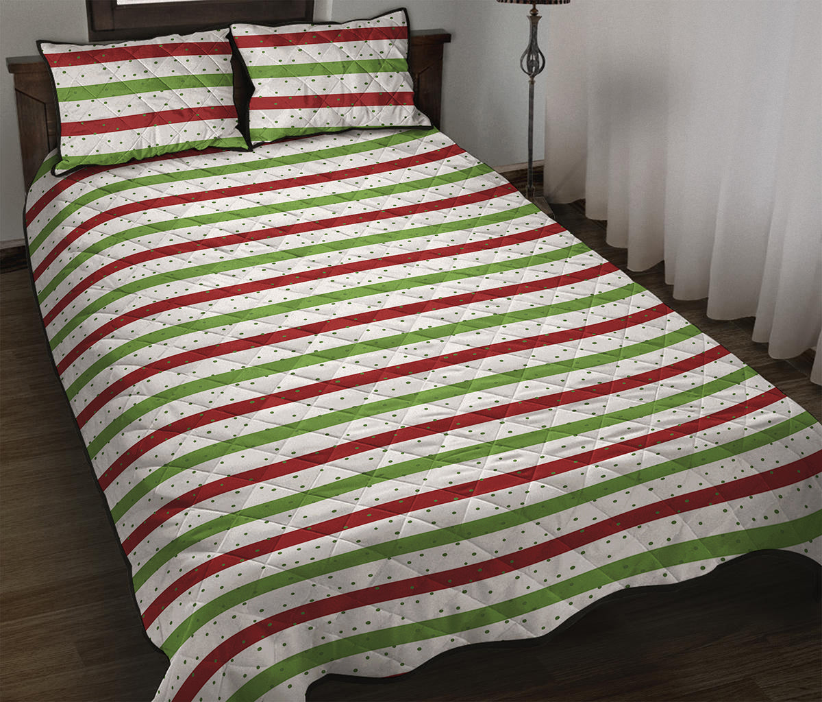 Merry Christmas Striped Pattern Print Quilt Bed Set