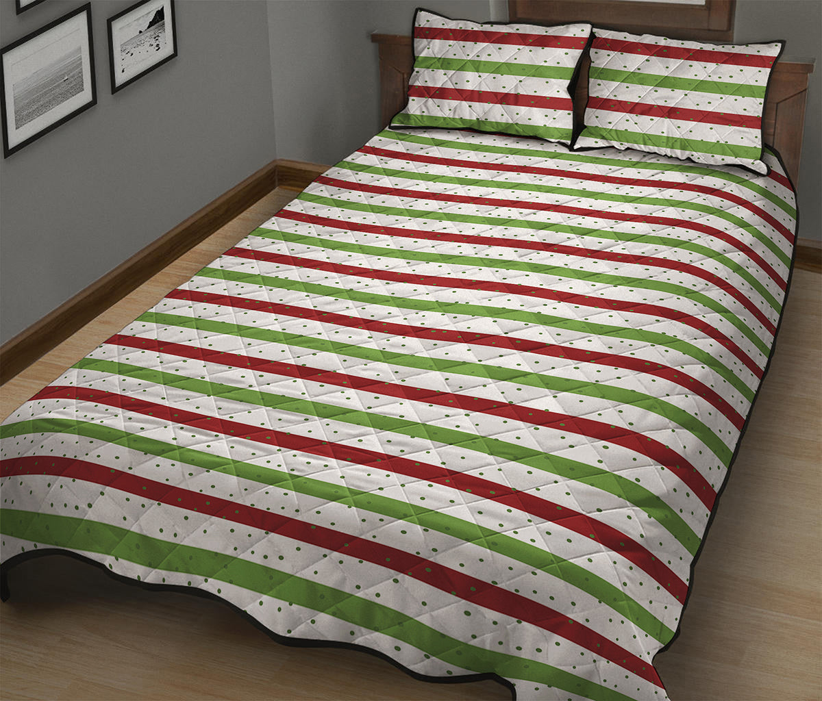 Merry Christmas Striped Pattern Print Quilt Bed Set