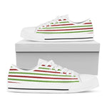Merry Christmas Striped Pattern Print White Low Top Shoes