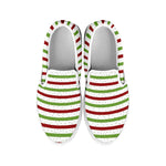 Merry Christmas Striped Pattern Print White Slip On Shoes