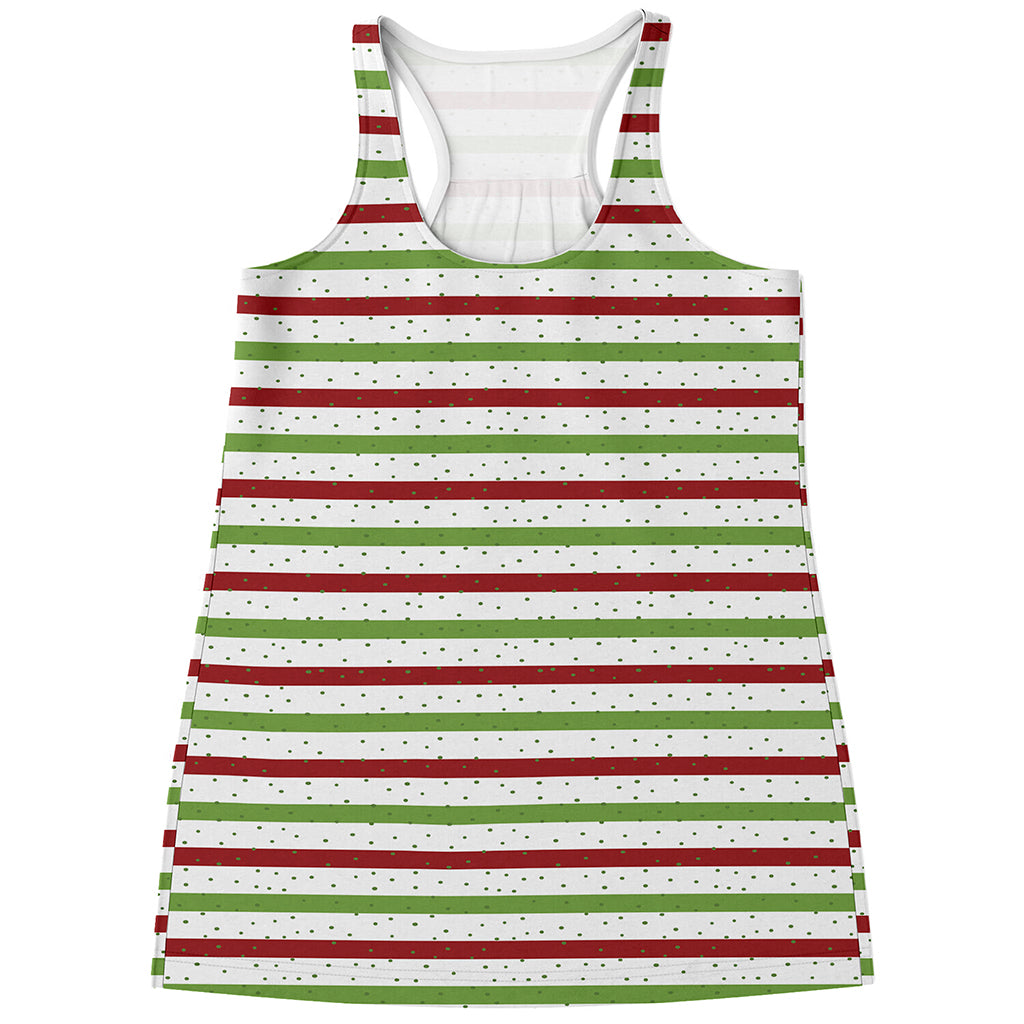 Merry Christmas Striped Pattern Print Women's Racerback Tank Top