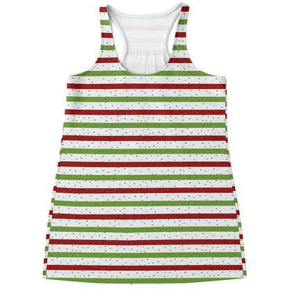 Merry Christmas Striped Pattern Print Women's Racerback Tank Top