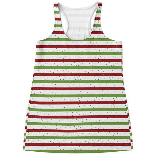 Merry Christmas Striped Pattern Print Women's Racerback Tank Top