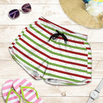 Merry Christmas Striped Pattern Print Women's Shorts