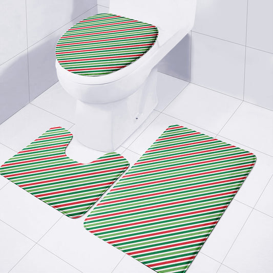 Merry Christmas Stripes Pattern Print 3 Piece Bath Mat Set