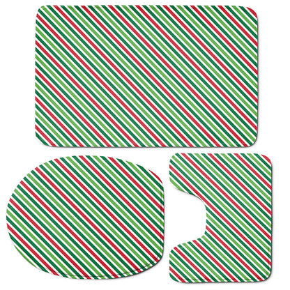 Merry Christmas Stripes Pattern Print 3 Piece Bath Mat Set