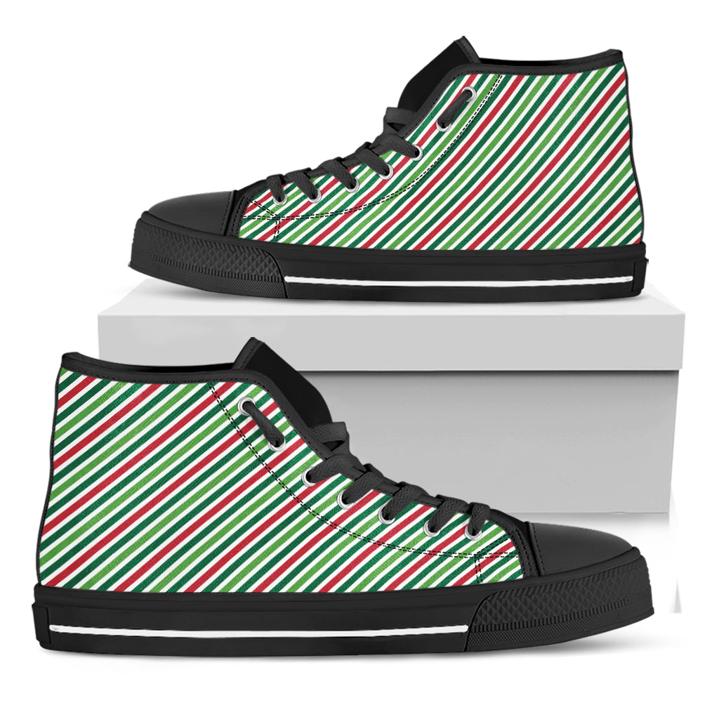 Merry Christmas Stripes Pattern Print Black High Top Shoes