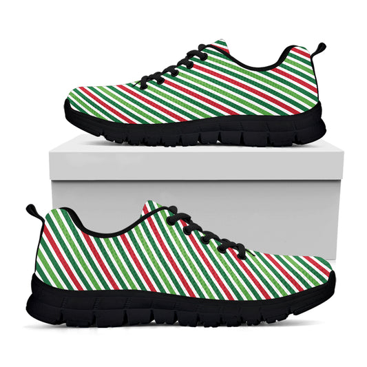 Merry Christmas Stripes Pattern Print Black Sneakers