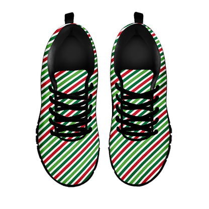 Merry Christmas Stripes Pattern Print Black Sneakers