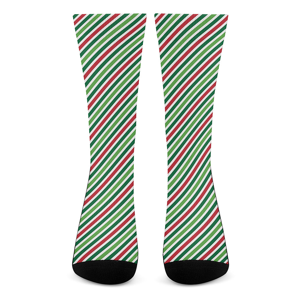 Merry Christmas Stripes Pattern Print Crew Socks