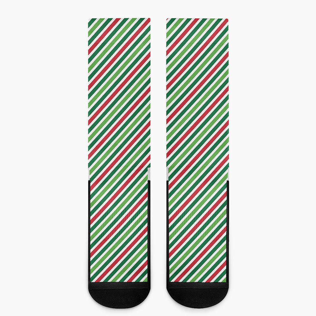Merry Christmas Stripes Pattern Print Crew Socks