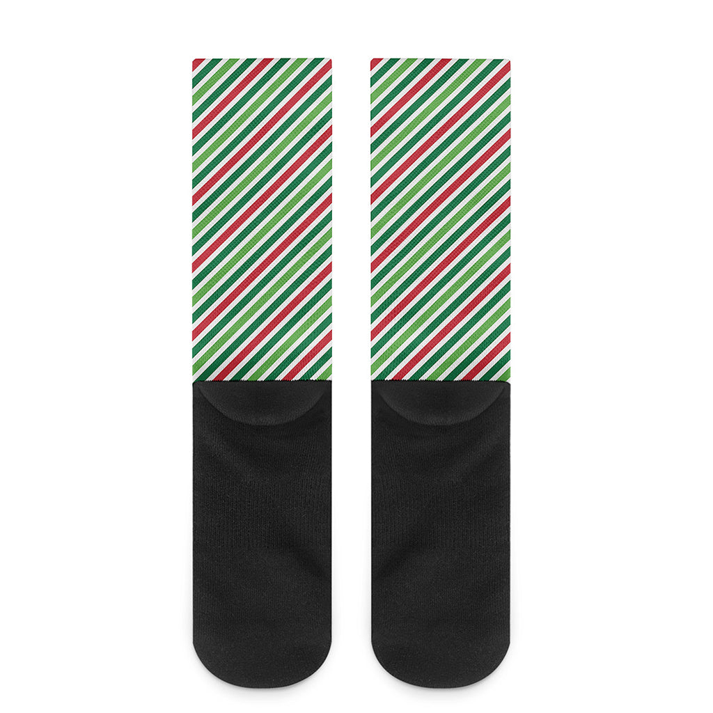 Merry Christmas Stripes Pattern Print Crew Socks