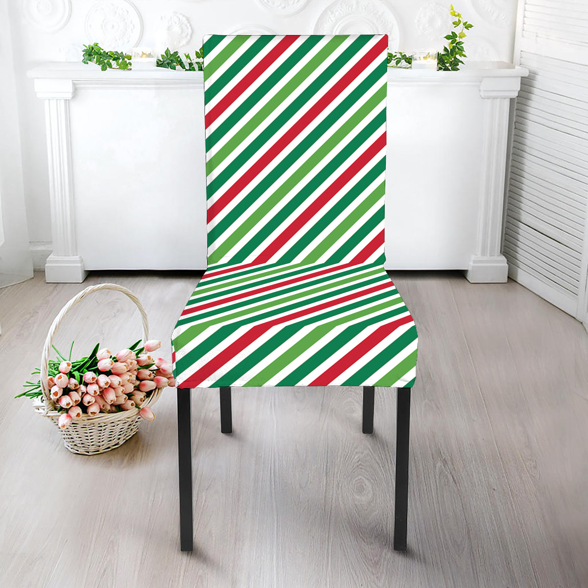Merry Christmas Stripes Pattern Print Dining Chair Slipcover