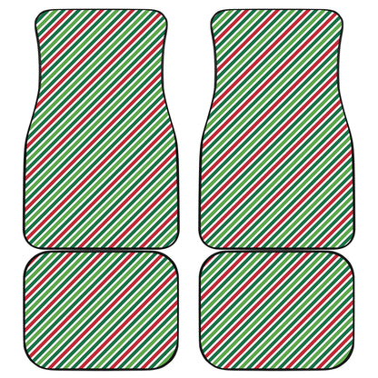 Merry Christmas Stripes Pattern Print Front and Back Car Floor Mats