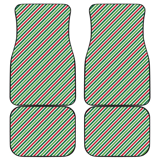 Merry Christmas Stripes Pattern Print Front and Back Car Floor Mats