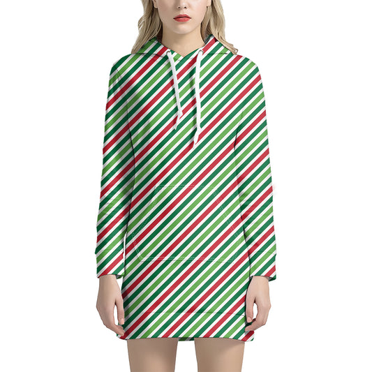 Merry Christmas Stripes Pattern Print Hoodie Dress