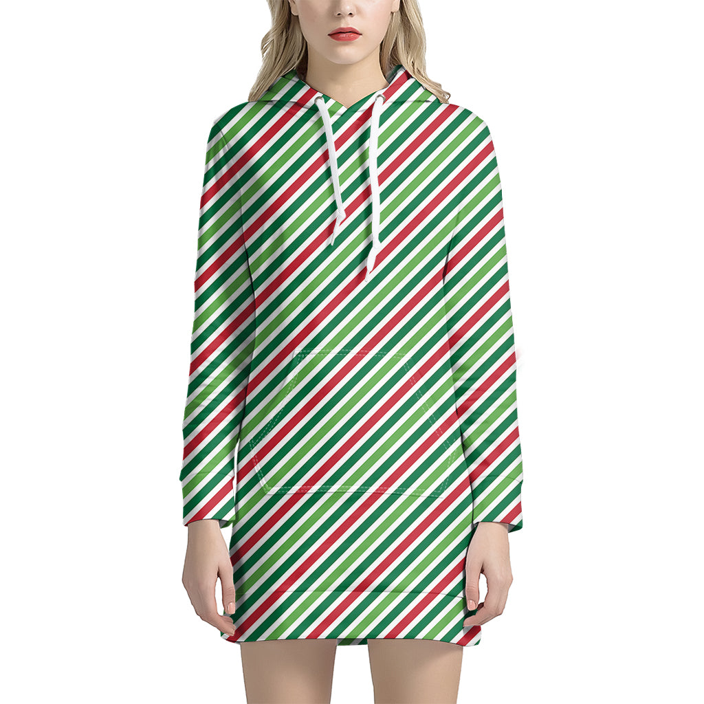 Merry Christmas Stripes Pattern Print Hoodie Dress