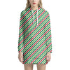 Merry Christmas Stripes Pattern Print Hoodie Dress