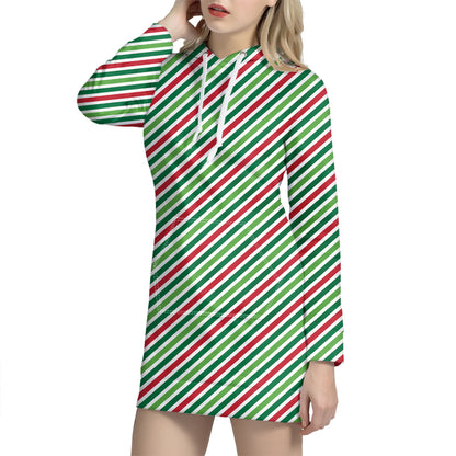 Merry Christmas Stripes Pattern Print Hoodie Dress