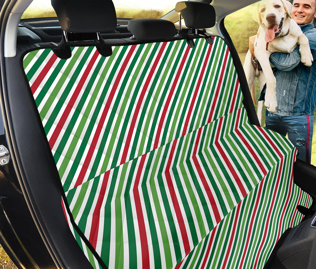 Merry Christmas Stripes Pattern Print Pet Car Back Seat Cover