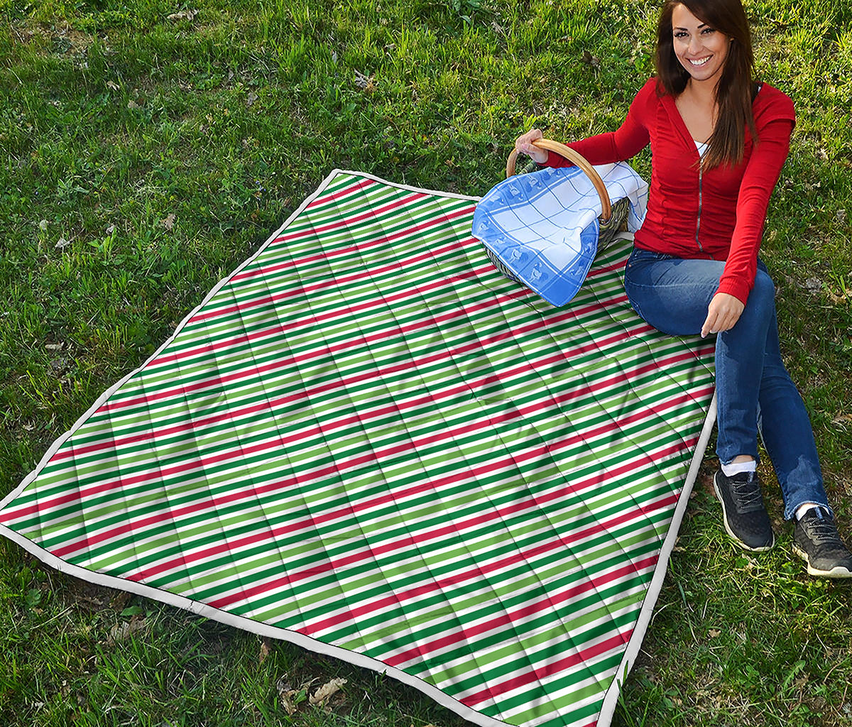 Merry Christmas Stripes Pattern Print Quilt