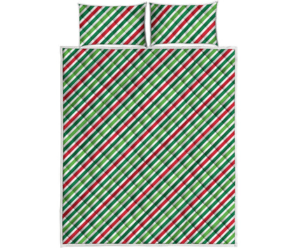 Merry Christmas Stripes Pattern Print Quilt Bed Set