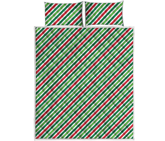 Merry Christmas Stripes Pattern Print Quilt Bed Set