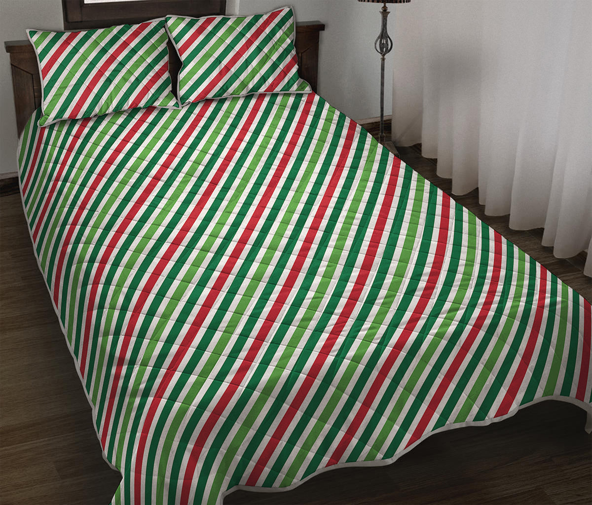 Merry Christmas Stripes Pattern Print Quilt Bed Set