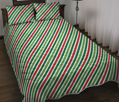 Merry Christmas Stripes Pattern Print Quilt Bed Set
