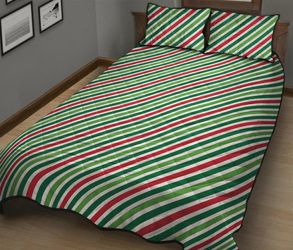 Merry Christmas Stripes Pattern Print Quilt Bed Set