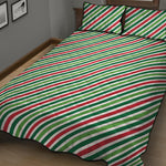 Merry Christmas Stripes Pattern Print Quilt Bed Set