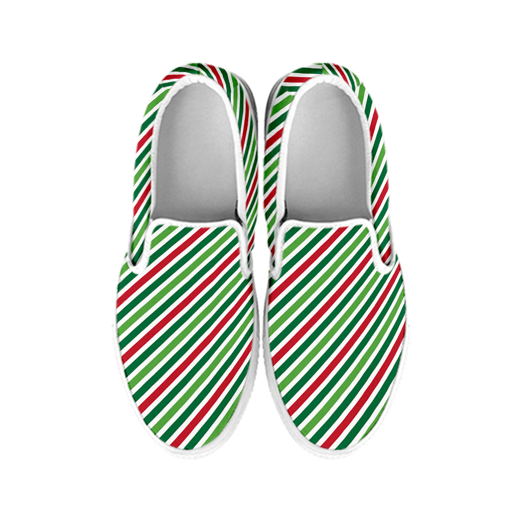 Merry Christmas Stripes Pattern Print White Slip On Shoes