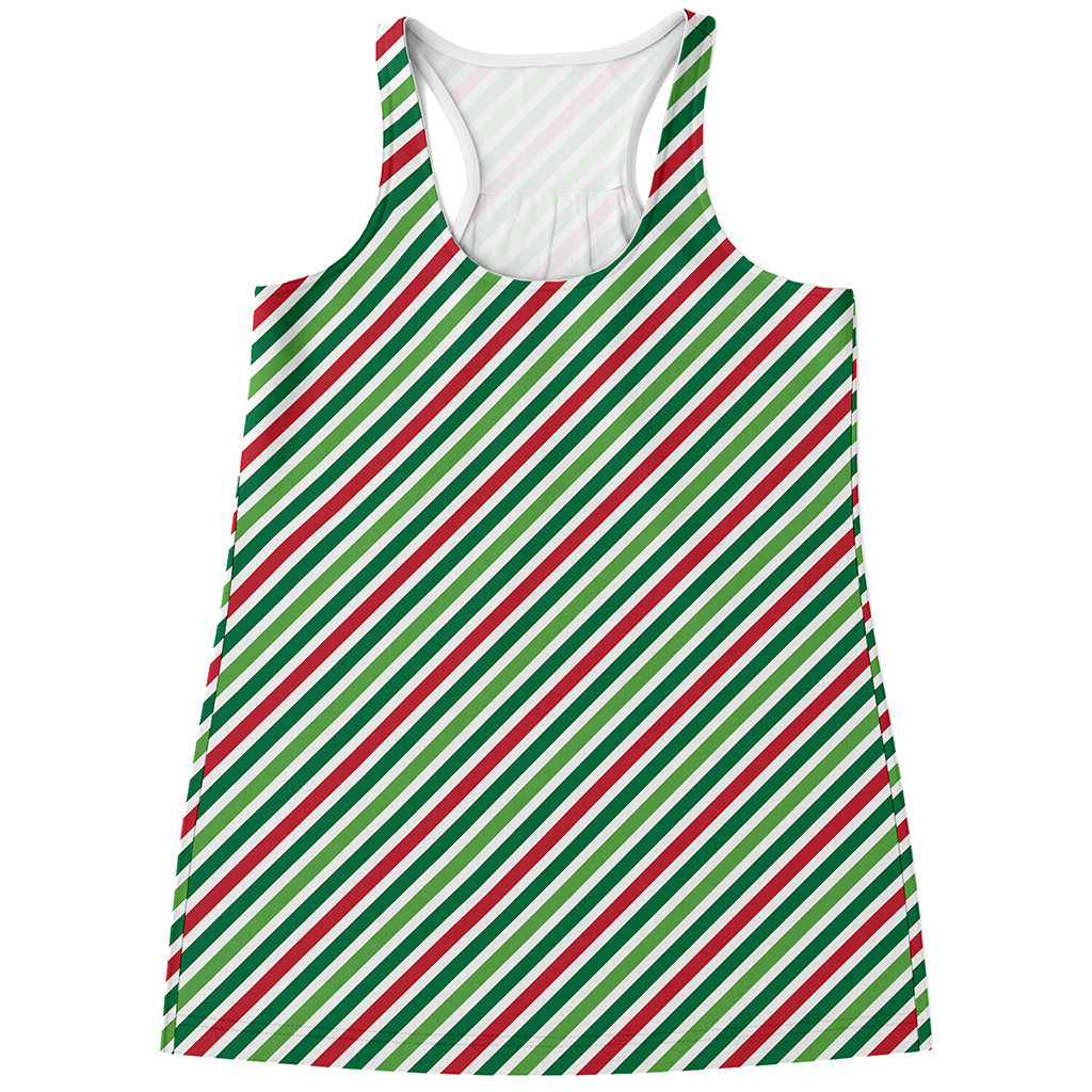 Merry Christmas Stripes Pattern Print Women's Racerback Tank Top