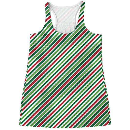Merry Christmas Stripes Pattern Print Women's Racerback Tank Top