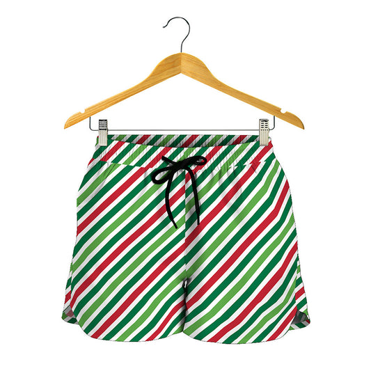 Merry Christmas Stripes Pattern Print Women's Shorts