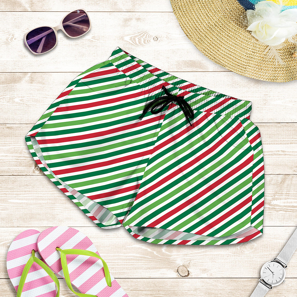 Merry Christmas Stripes Pattern Print Women's Shorts