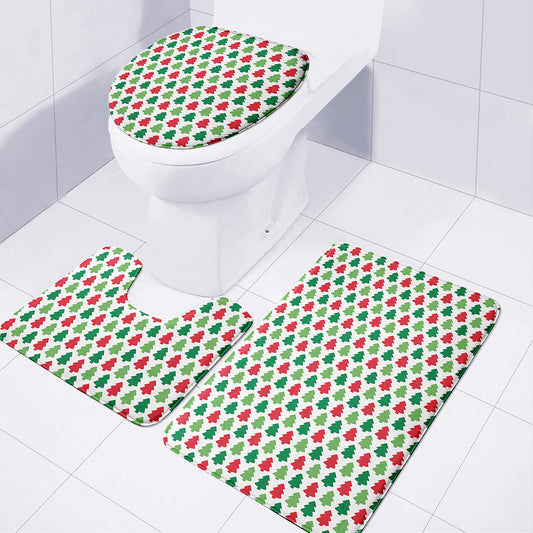 Merry Christmas Tree Pattern Print 3 Piece Bath Mat Set
