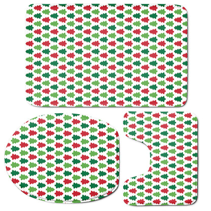 Merry Christmas Tree Pattern Print 3 Piece Bath Mat Set