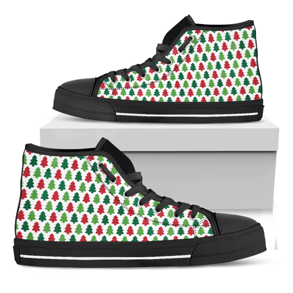 Merry Christmas Tree Pattern Print Black High Top Shoes