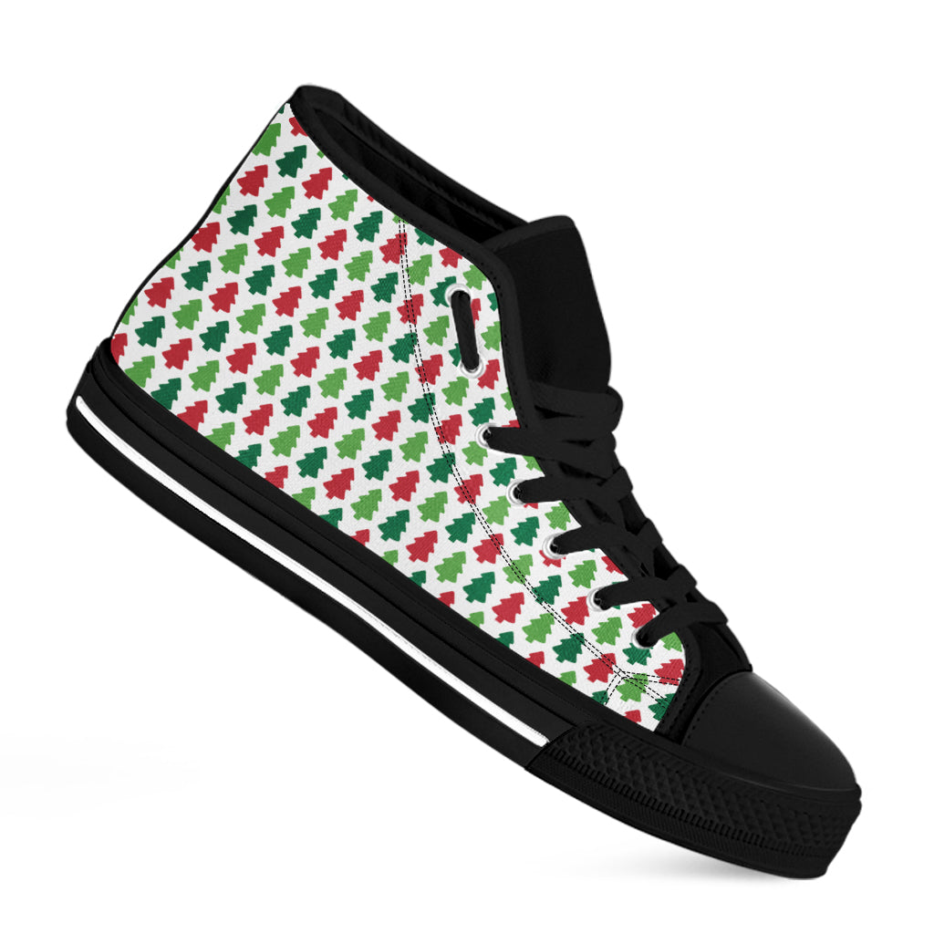 Merry Christmas Tree Pattern Print Black High Top Shoes