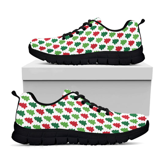 Merry Christmas Tree Pattern Print Black Sneakers