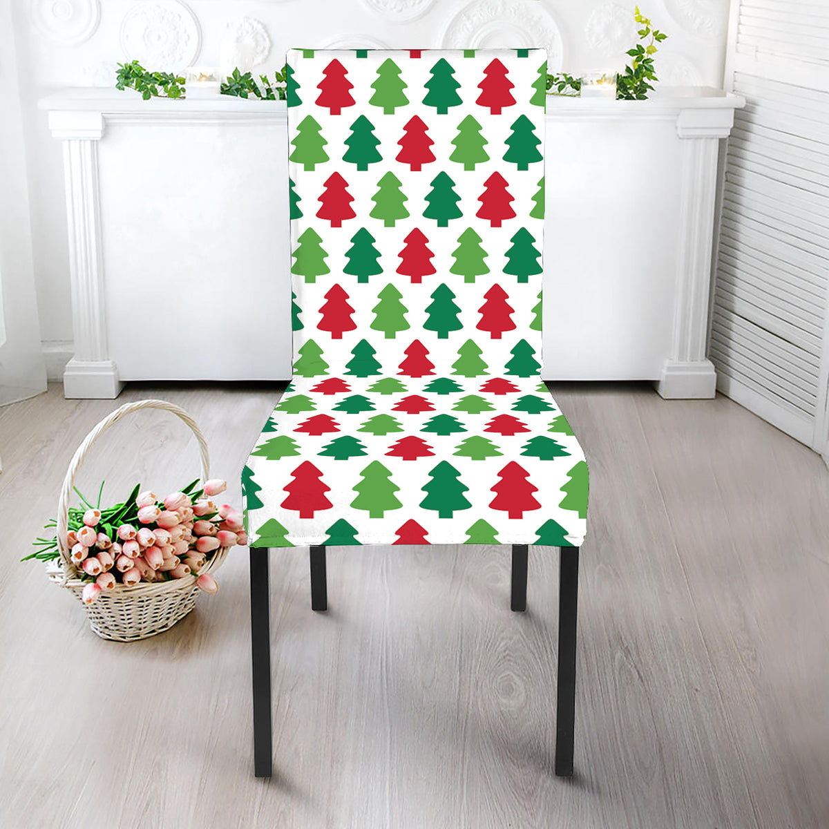 Merry Christmas Tree Pattern Print Dining Chair Slipcover