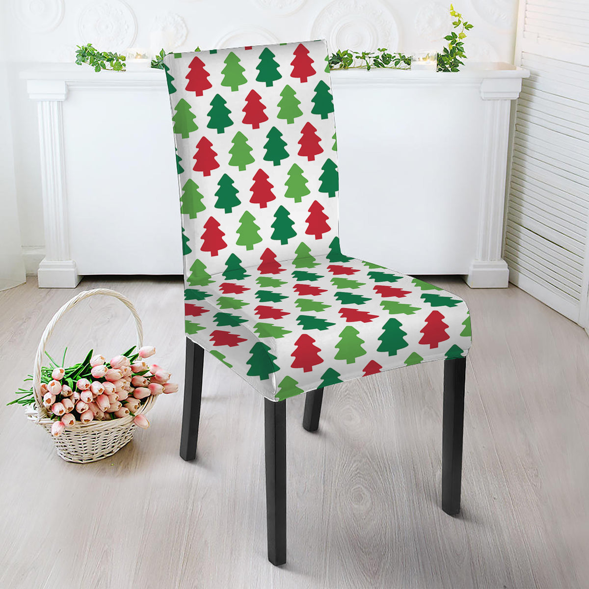 Merry Christmas Tree Pattern Print Dining Chair Slipcover