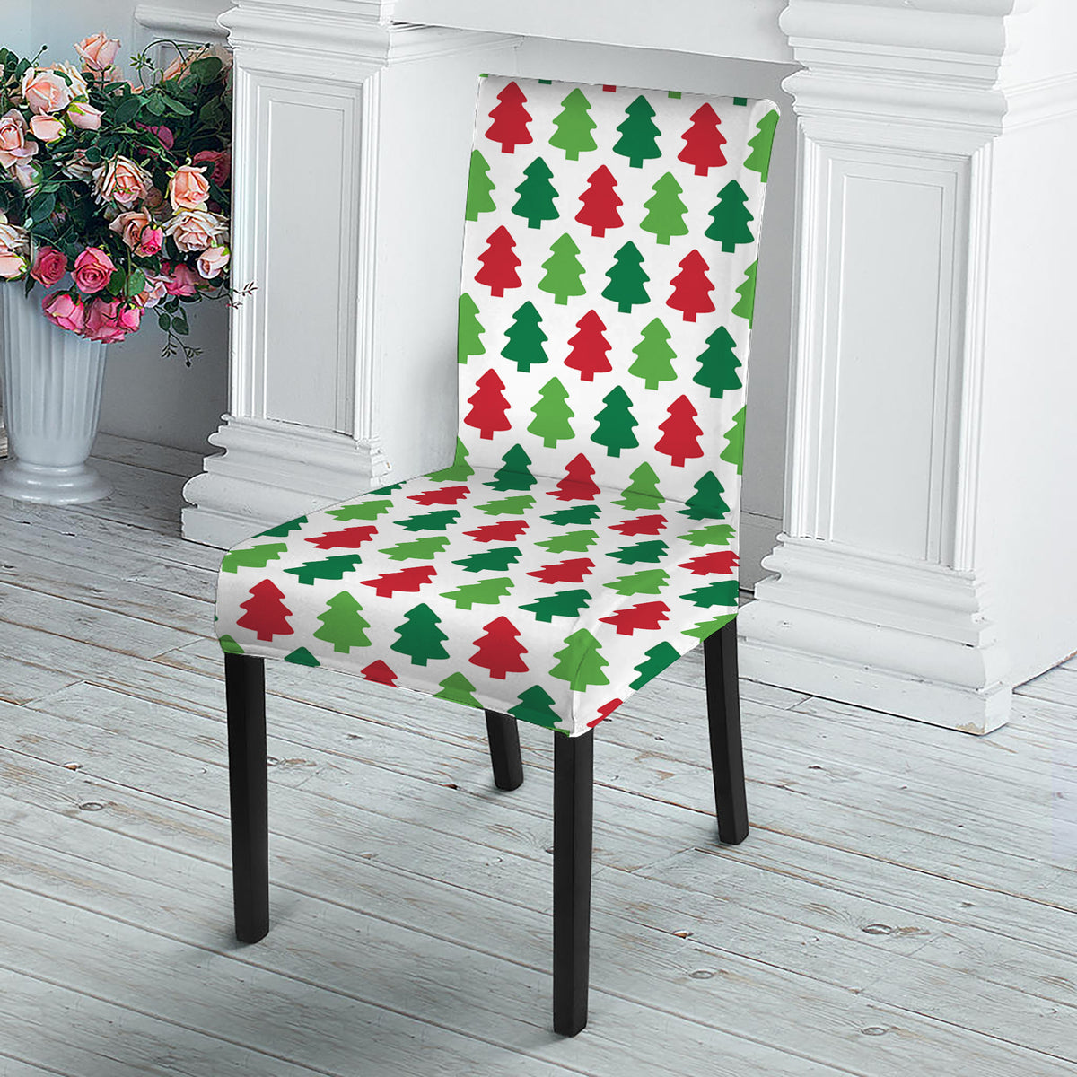 Merry Christmas Tree Pattern Print Dining Chair Slipcover