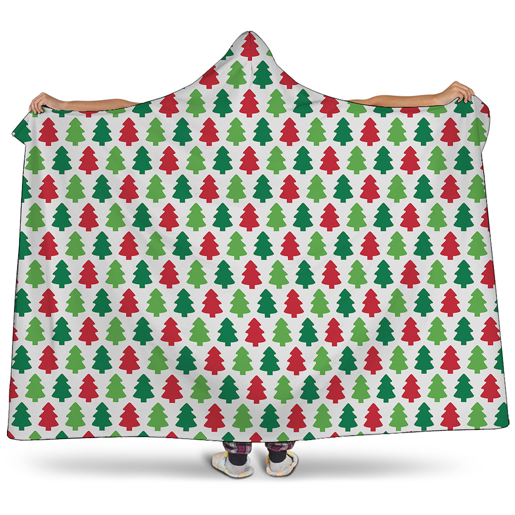 Merry Christmas Tree Pattern Print Hooded Blanket