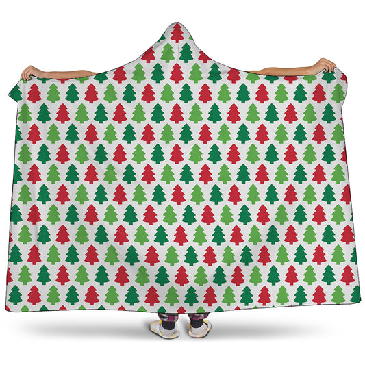 Merry Christmas Tree Pattern Print Hooded Blanket