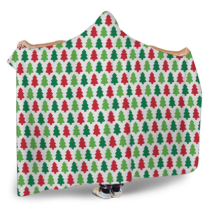 Merry Christmas Tree Pattern Print Hooded Blanket