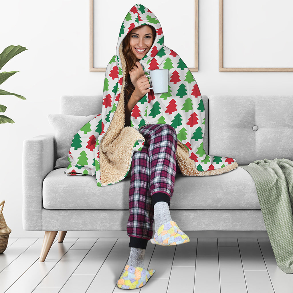 Merry Christmas Tree Pattern Print Hooded Blanket